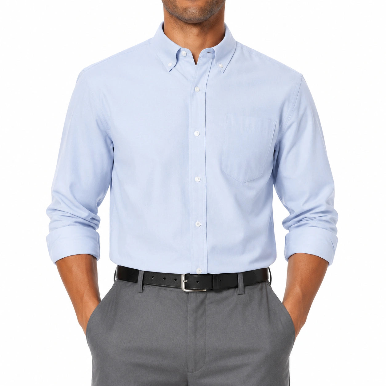 Camicia da uomo M in cotone azzurro chiaro a maniche lunghe stile classico