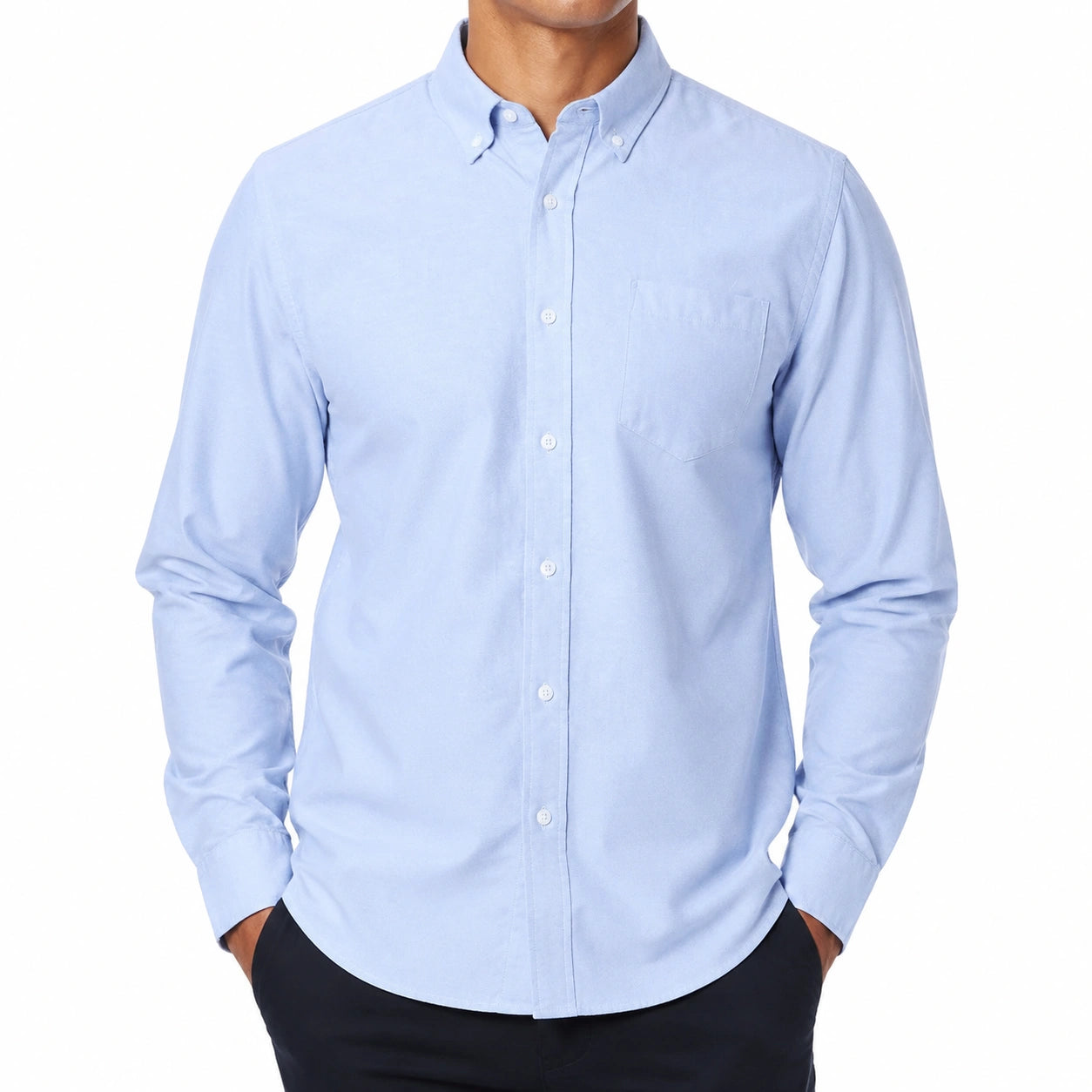 Camicia uomo taglia M in cotone azzurro con collo button-down - maniche lunghe stile casual