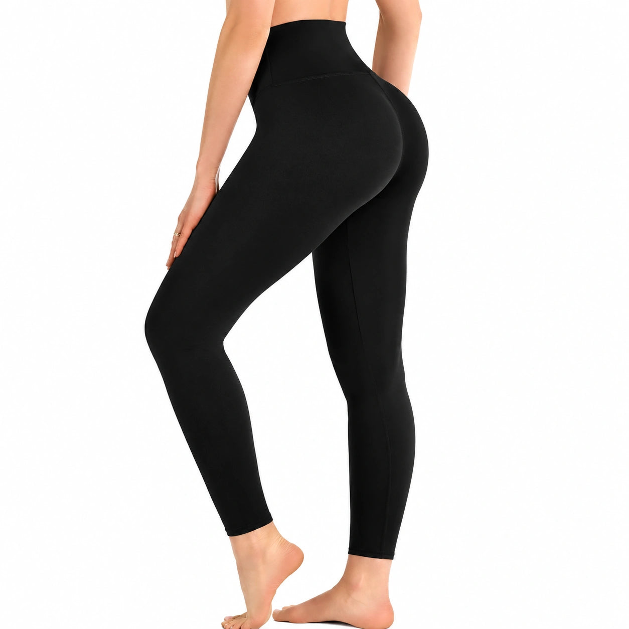 Leggings donna taglia S in tessuto elasticizzato nero a vita alta per fitness