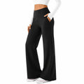 Pantaloni donna taglia S in tessuto elasticizzato nero a vita alta con gamba ampia