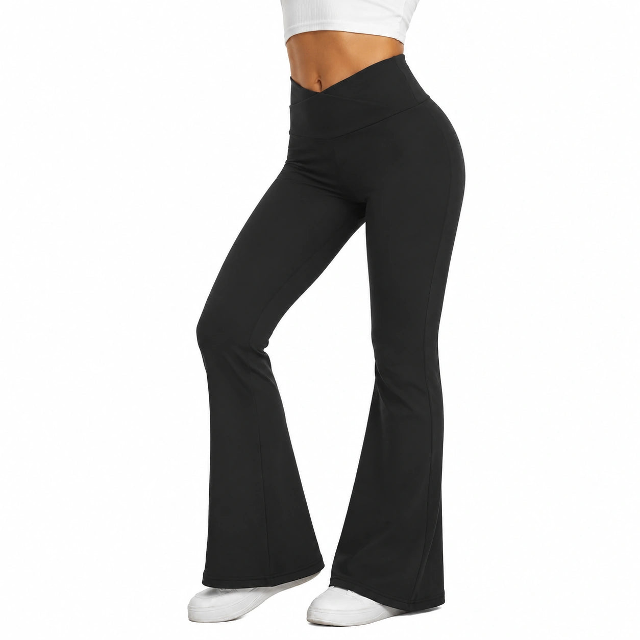 Leggings donna taglia S neri a vita alta elasticizzati svasati