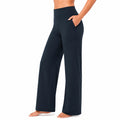 Pantaloni donna taglia M in tessuto elasticizzato blu navy a gamba larga con tasche