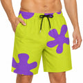 Pantaloncini da bagno uomo taglia M in tessuto verde lime e viola con coulisse e tasche