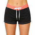 Shorts da bagno donna M in tessuto sintetico nero e corallo con coulisse