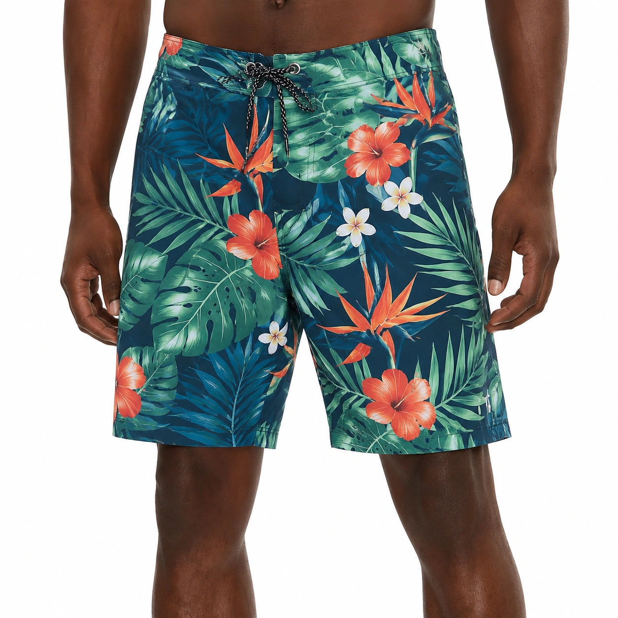 Costume da bagno uomo M in tessuto sintetico blu con stampa tropicale e coulisse