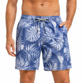 Costume da bagno uomo M in tessuto blu bianco con stampa foglie e coulisse