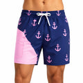 Costume da bagno uomo L blu navy e rosa in tessuto sintetico con stampa ancore e tasca laterale