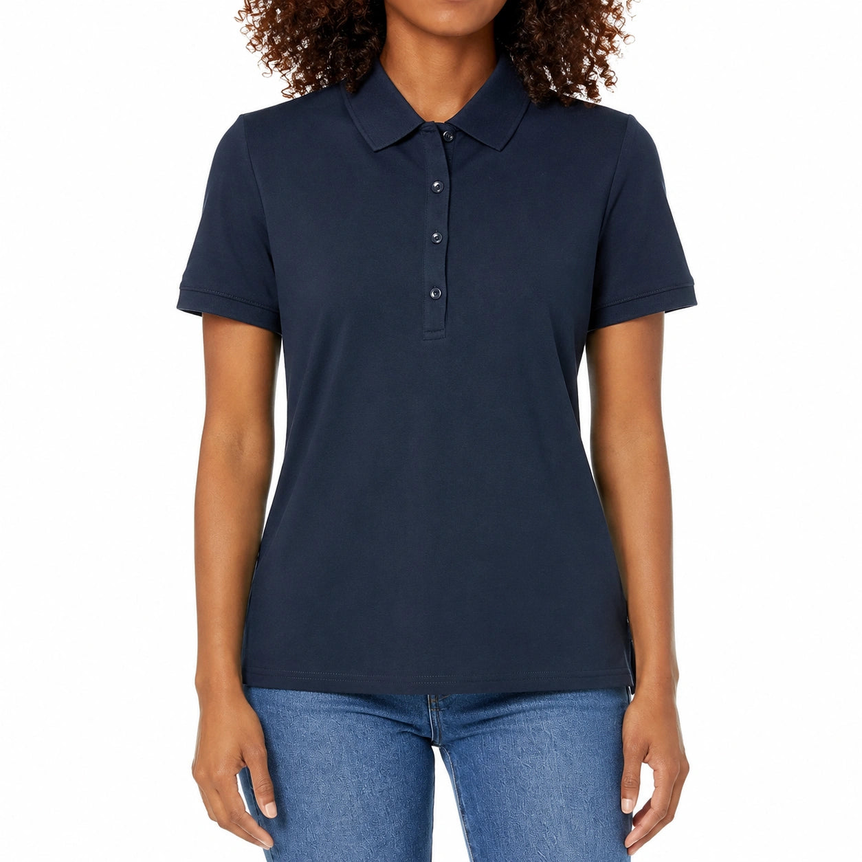 Polo da donna taglia S in tessuto blu navy a maniche corte stile classico
