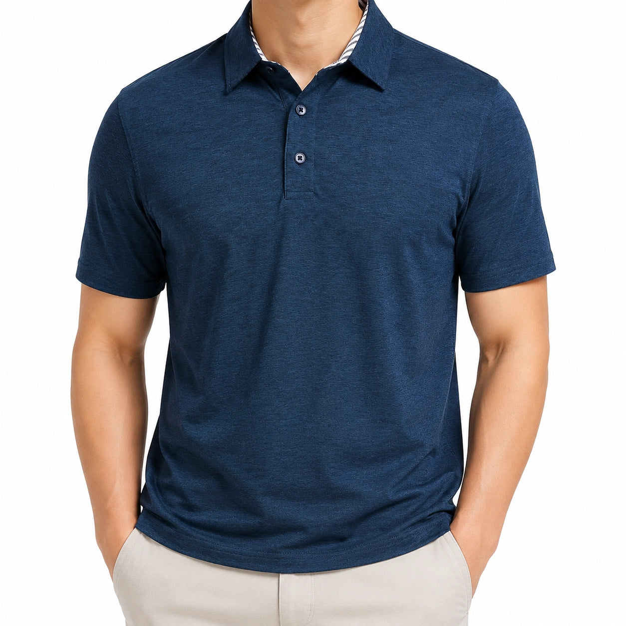 Polo uomo taglia L in tessuto blu navy a maniche corte stile casual