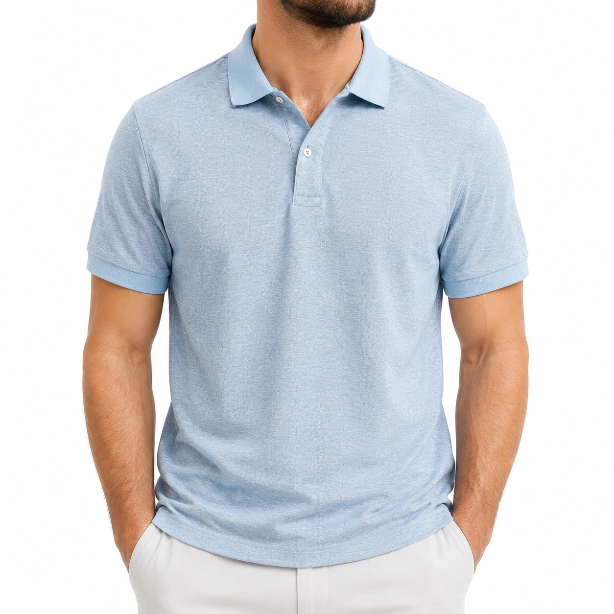 Polo uomo taglia L in tessuto a maglia azzurro chiaro - maniche corte stile casual