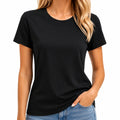 T-shirt donna M nera in tessuto a maglia a maniche corte stile essenziale