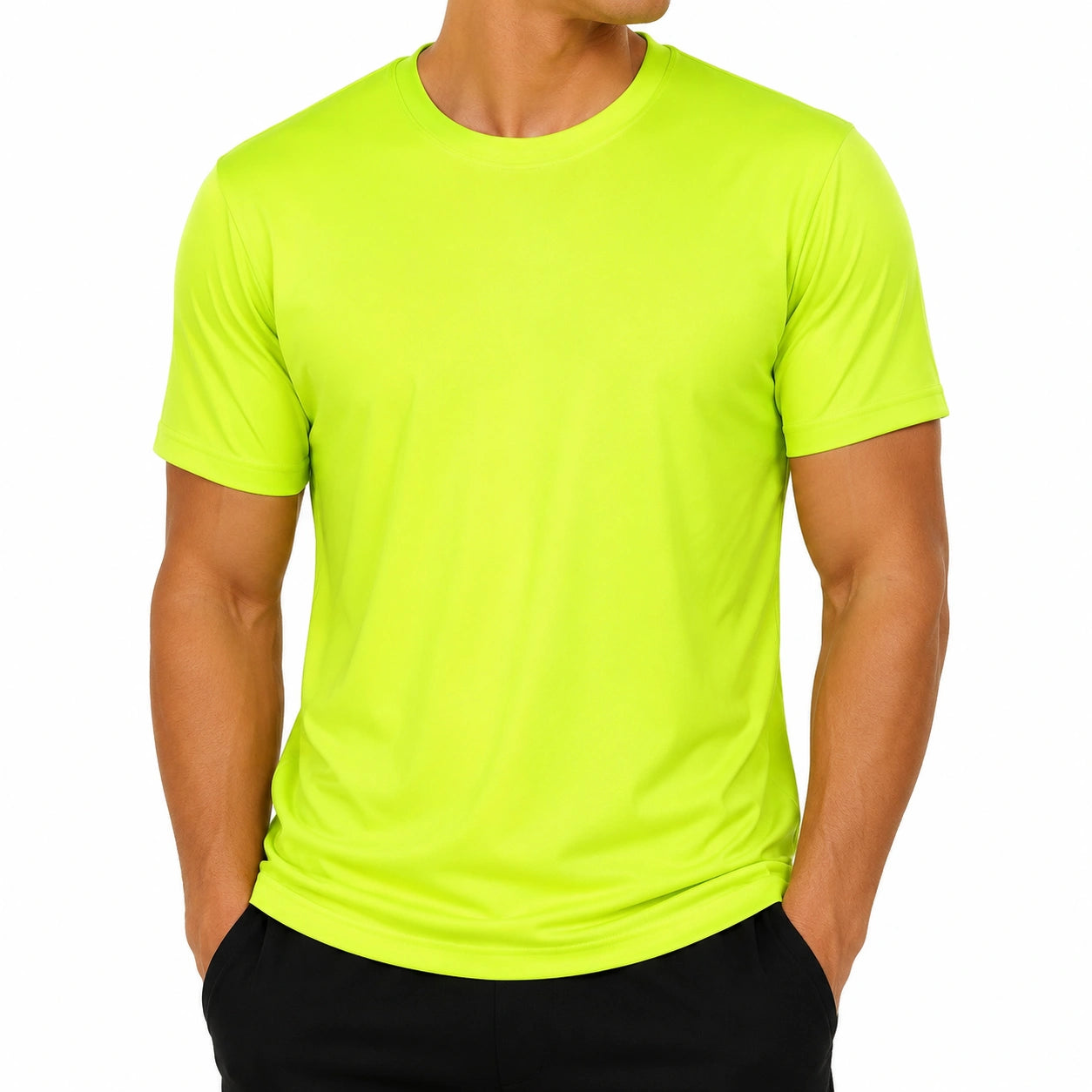 Maglietta sportiva uomo taglia M in tessuto sintetico verde fluo a maniche corte
